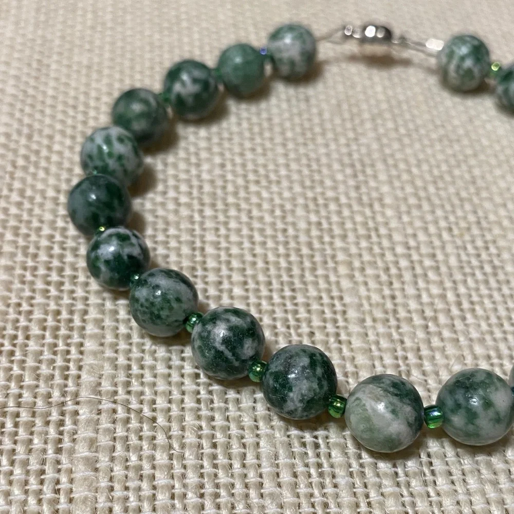 Elegant Natural Green tree agate gemstone Beaded 8” Bracelet